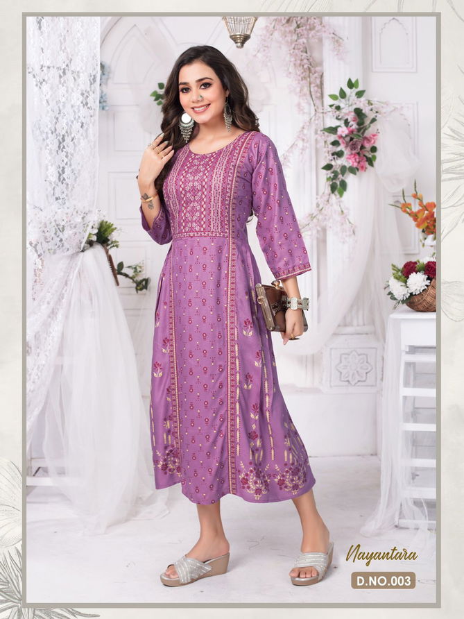 Ft Golden Nayantara Rayon Printed Long Kurti Catalog
